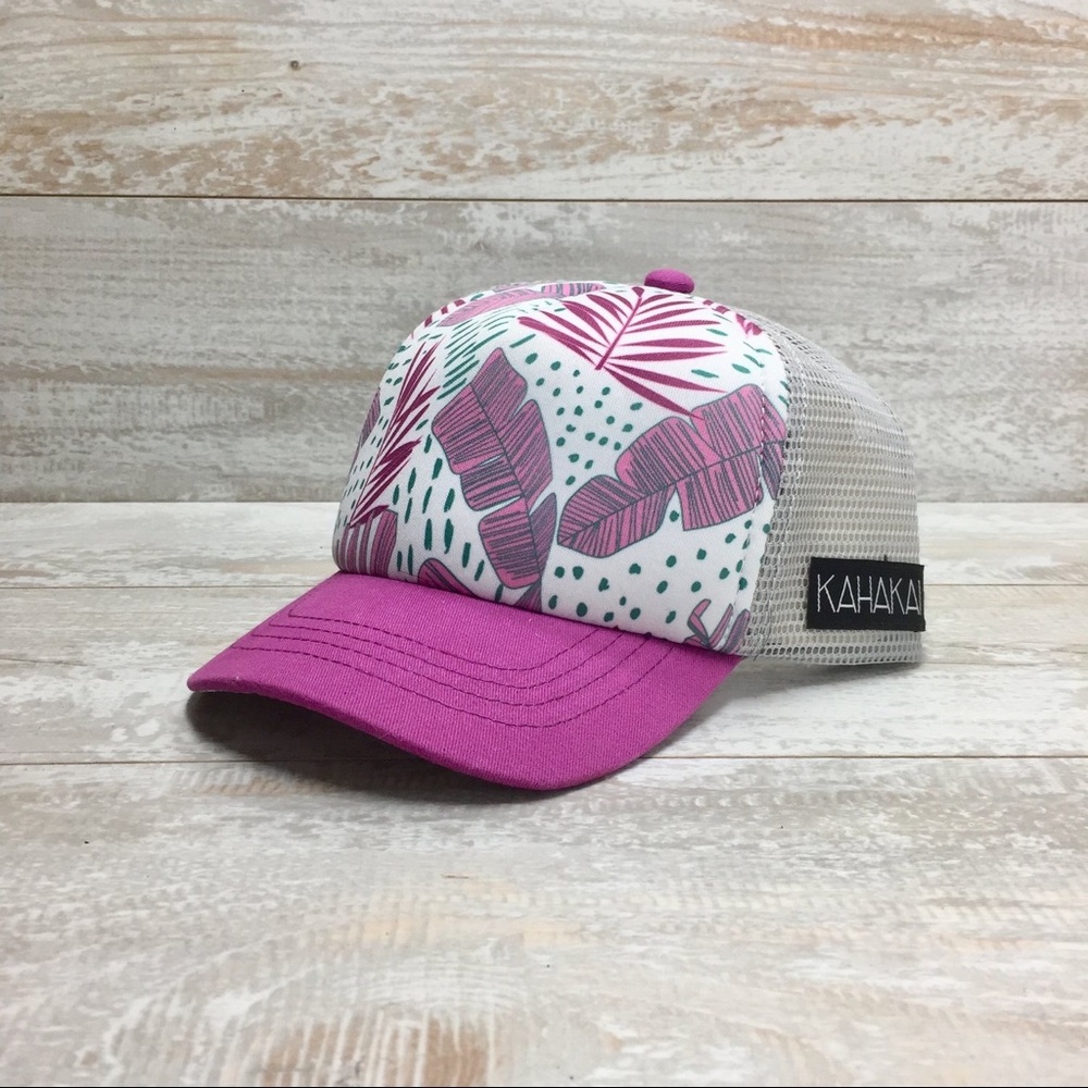 Kahakai Kids Studio Pink Banana Leaf Hawaii Trucker Hat toddler New